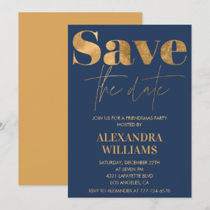 Cartes d'invitation Navy Gold Friendsmas Enregistr