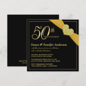 Cartes d'invitation noires et dorées pour les 50 a (Devant / Derrière)