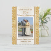 Cartes d'invitation Or et Blanc Photo 50e Annivers (Debout devant)
