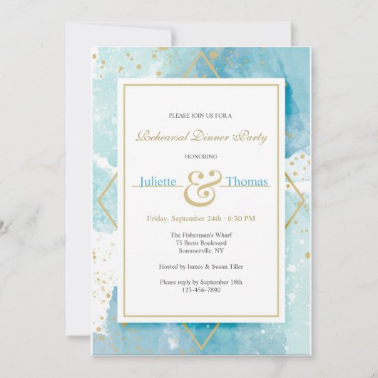 Cartes d'invitation Or et Turquoise (Devant)