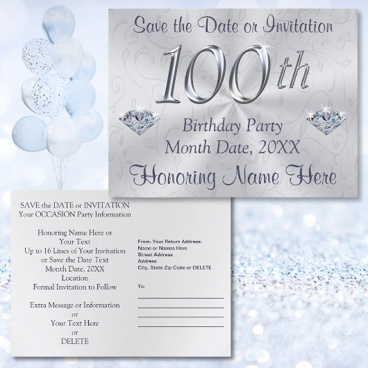 Cartes d'invitation ou faire-part pour un 100e ann