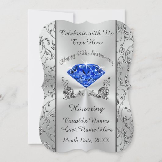 Cartes d'invitation personnalisées pour les 45 ans (Devant)