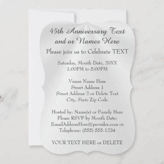 Cartes d'invitation personnalisées pour les 45 ans (Dos)