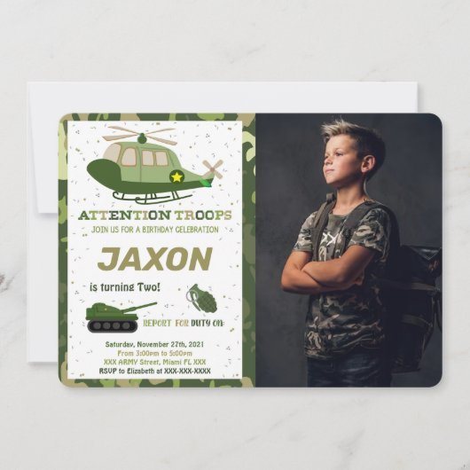 Cartes d'invitation photo armée (Devant)