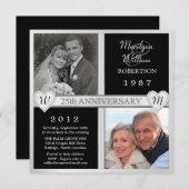 Cartes d'invitation photo avec cœurs pour les 25 a (Devant / Derrière)