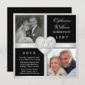 Cartes d'invitation photo avec cœurs pour les 25 a (Devant / Derrière)