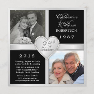 Cartes d'invitation photo avec cœurs pour les 25 a