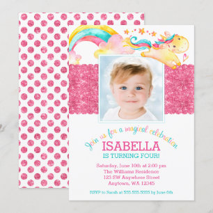 Cartes d'invitation photo d'anniversaire Licorne M