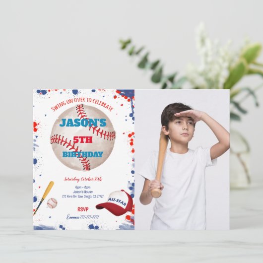 Cartes d'invitation photo de baseball (Debout devant)