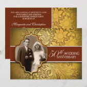 Cartes d'invitation photo dorées pour les 50 ans d (Devant / Derrière)