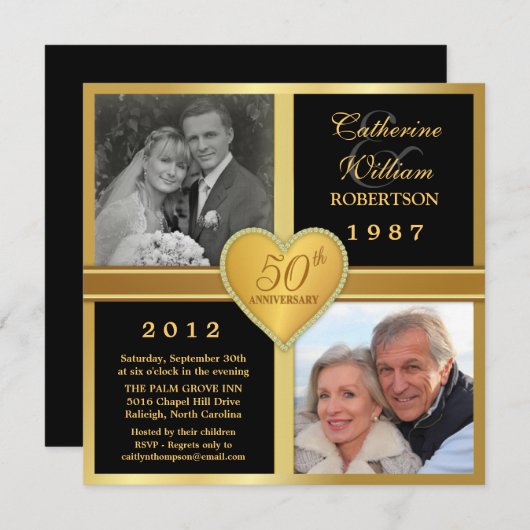 Cartes d'invitation photo élégantes pour le 50e an (Devant / Derrière)