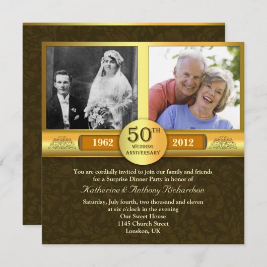 Cartes d'invitation photo pour 50 ans de mariage d (Devant / Derrière)
