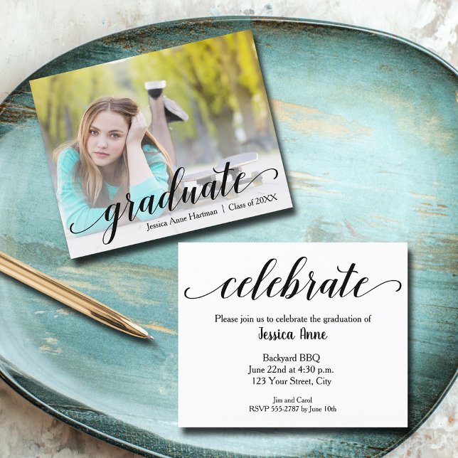 Cartes d'invitation photo pour diplômés du budget (Budget 4.5" x 5.6", 110 lb 
thin paper photo graduation party invitations)