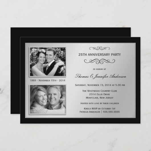 Cartes d'invitation photo pour le 25e anniversaire (Devant / Derrière)