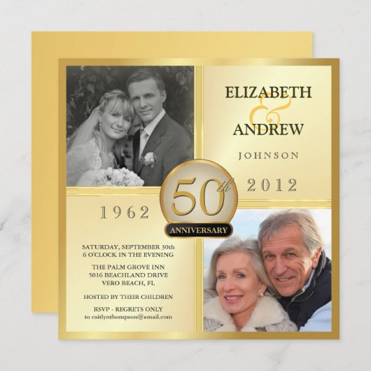Cartes d'invitation photo pour les 50 ans d'annive (Devant / Derrière)