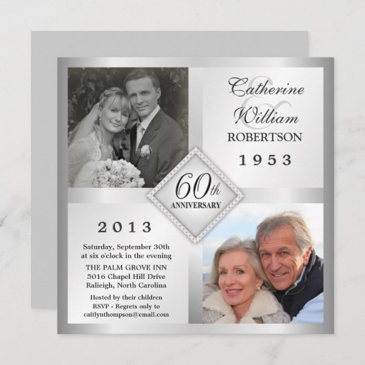 Cartes d'invitation photo pour les 60 ans de maria (Devant / Derrière)