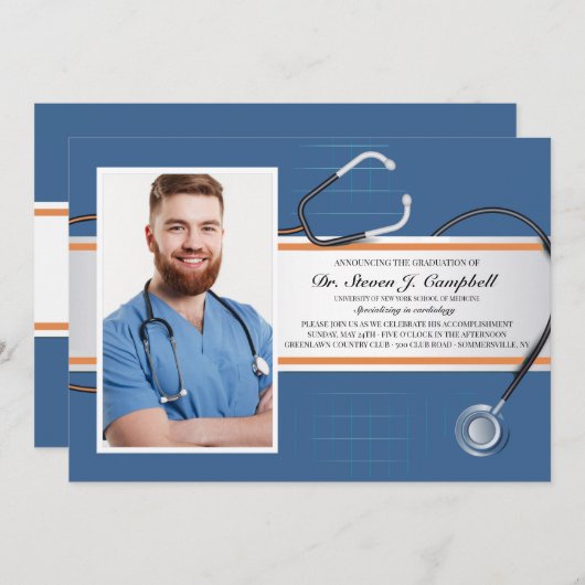 Cartes d'invitation photo stéthoscope 2 (Devant / Derrière)