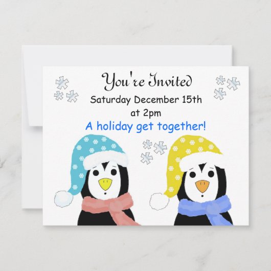 Cartes d'invitation pingouin pour fête de fin d'an (Devant)