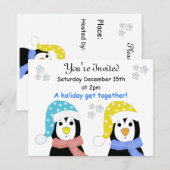 Cartes d'invitation pingouin pour fête de fin d'an (Devant / Derrière)
