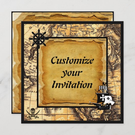 Cartes d'invitation Pirate (Devant / Derrière)