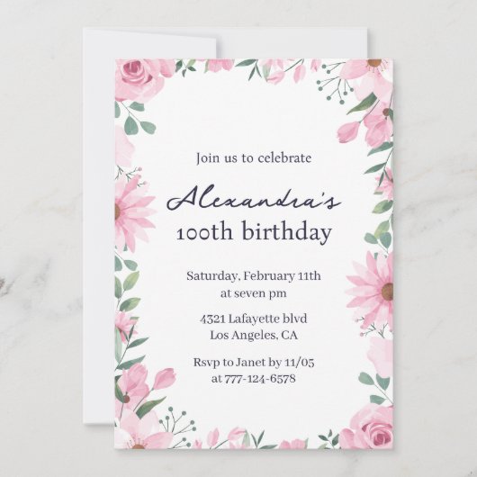 Cartes d'invitation pour 100e anniversaire Cadre f (Devant)