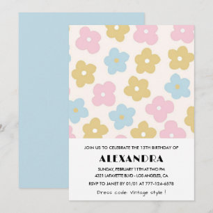 Cartes d'invitation pour 13 ans Fille Bleu Rose Fl