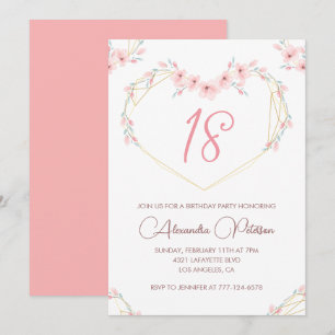 Cartes d'invitation pour 18 ans Bohème Floral Rose