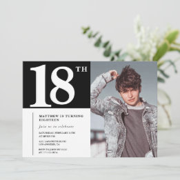 Cartes d'invitation pour 18 ans noires Moderne Chi