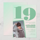 Cartes d'invitation pour 19 ans avec dégradé vert  (Devant / Derrière)