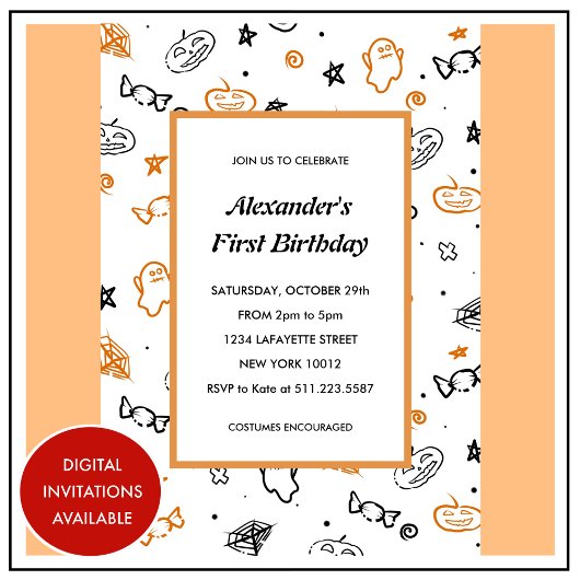 Cartes d'invitation pour 1er anniversaire Hallowee