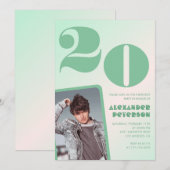 Cartes d'invitation pour 20 ans avec un garçon et (Devant / Derrière)