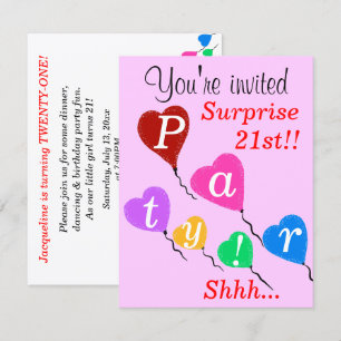 Cartes d'invitation pour 21 ans avec ballons en fo