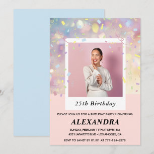 Cartes d'invitation pour 25 ans Confetti Photo Ros