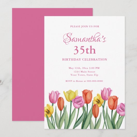 Cartes d'invitation pour 35e anniversaire avec fle (Devant / Derrière)