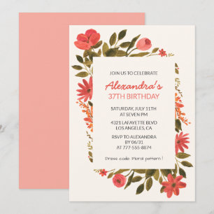 Cartes d'invitation pour 37e anniversaire Floral B