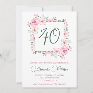 Cartes d'invitation pour 40 ans Floral Élégant Ros