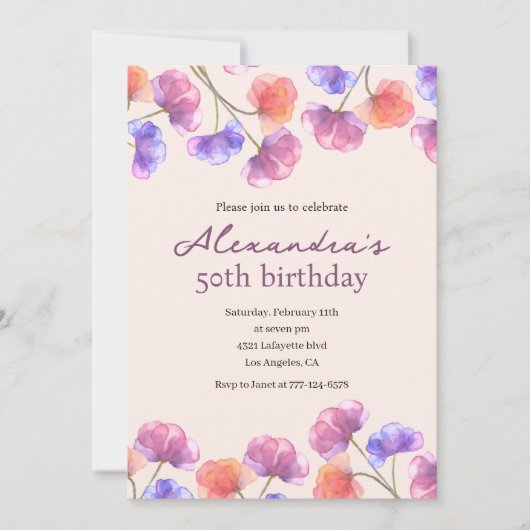 Cartes d'invitation pour 50 ans Boho Floral Chic (Devant)