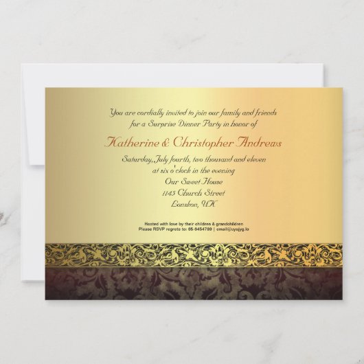 Cartes d'invitation pour 50 ans de mariage avec de (Dos)