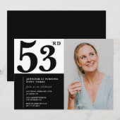 Cartes d'invitation pour 53 ans avec photo en noir (Devant / Derrière)