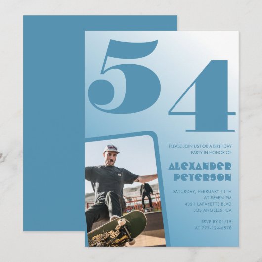 Cartes d'invitation pour 54 ans avec dégradé de ph (Devant / Derrière)