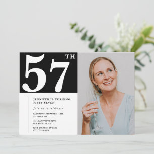 Cartes d'invitation pour 57 ans avec photo en noir