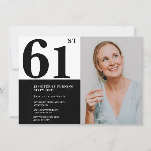 Cartes d'invitation pour 61 ans avec photo en noir