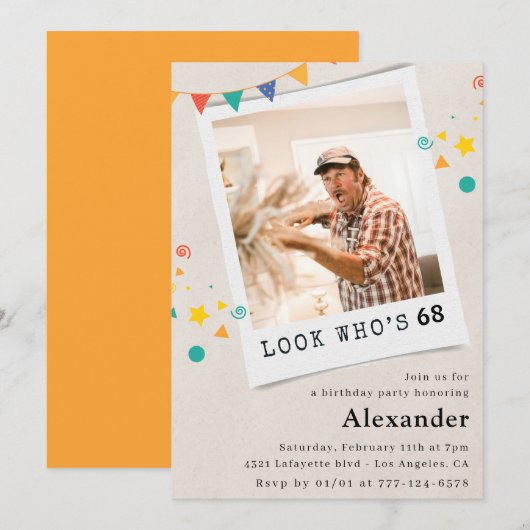 Cartes d'invitation pour 68e anniversaire avec pho (Devant / Derrière)
