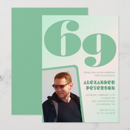 Cartes d'invitation pour 69e anniversaire avec un (Devant / Derrière)
