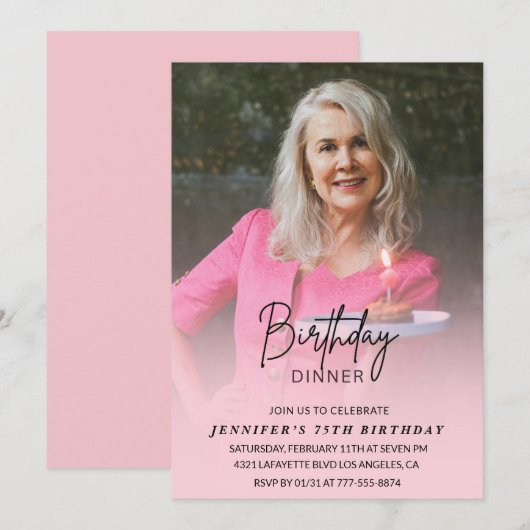 Cartes d'invitation pour 75e anniversaire Dîner d' (Devant / Derrière)