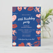 Cartes d'invitation pour 80 ans Bleu Cœurs Mignons (Debout devant)