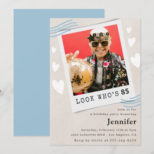 Cartes d'invitation pour 85e anniversaire (Devant / Derrière)