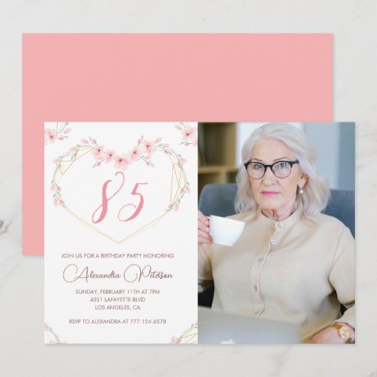 Cartes d'invitation pour 85e anniversaire Boho Fle (Devant / Derrière)