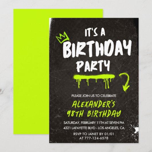 Cartes d'invitation pour 98e anniversaire avec gra (Devant / Derrière)