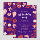 Cartes d'invitation pour 9 ans modernes cœurs mign (Devant / Derrière)